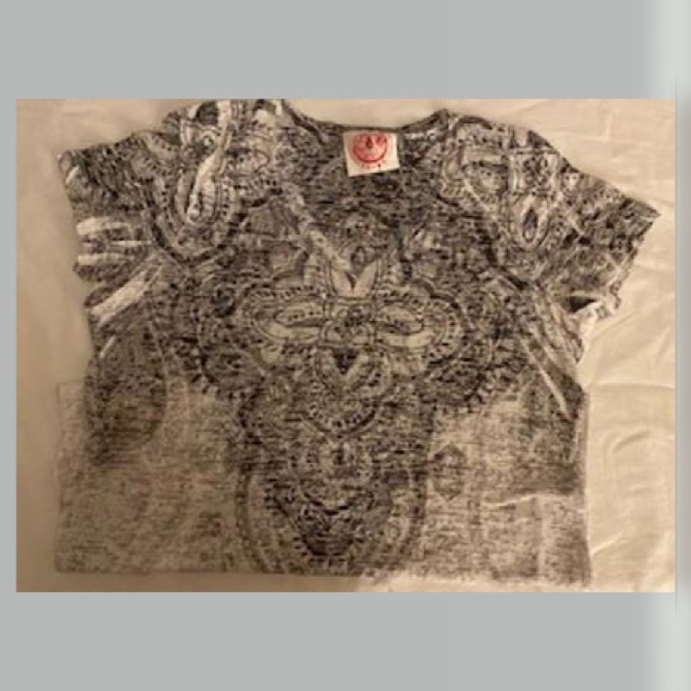 Grey Multi-Color Floral Design Rhinestones Top XL